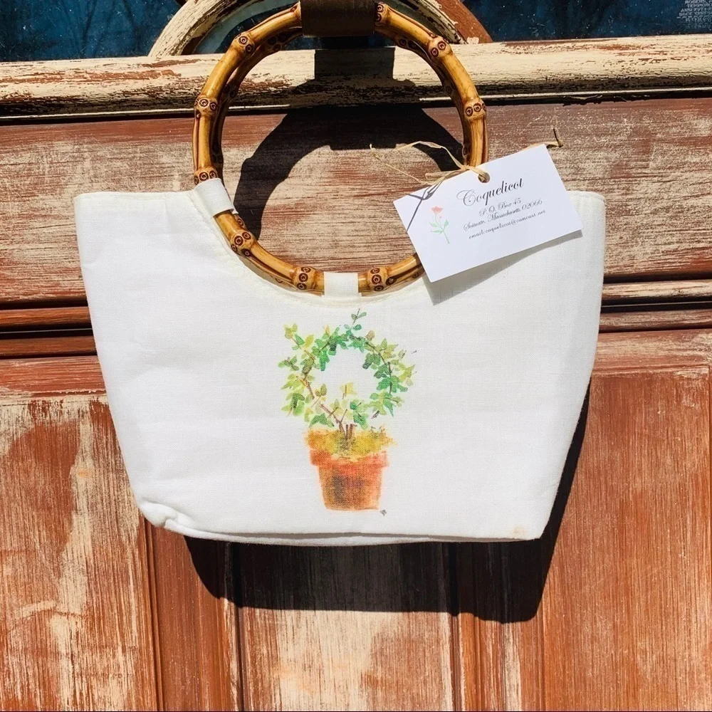 Coquelicot || NWT Bamboo Double Top Handle & Topiary White Small Satchel Bag - Picture 8 of 8